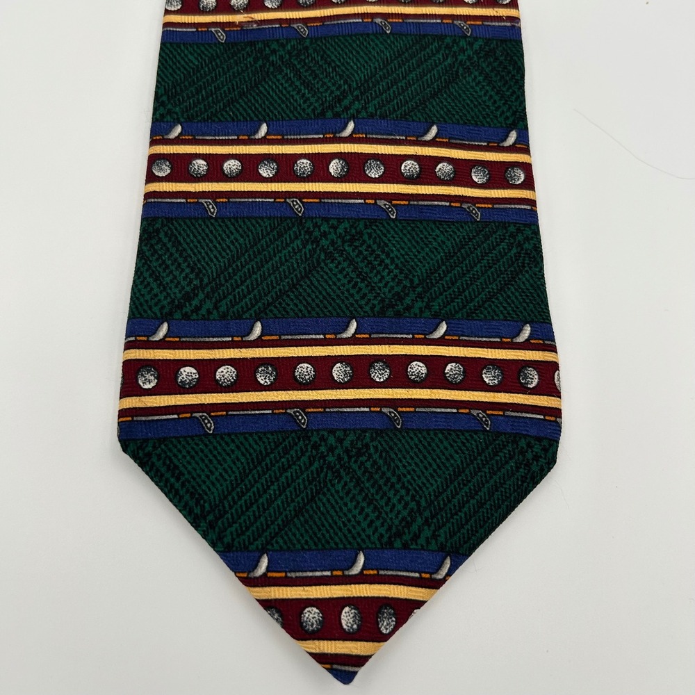 Payne Stewart Necktie Golf Theme Mens OS Green Silk Classic Sports Preppy